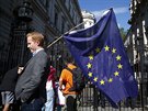 Jeden z podporovatel setrvání Velké Británie v EU na londýnské Downing Street...