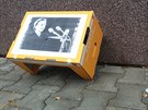 Kartonová krabice s fotkou Horákové.