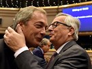 Nigel Farage (vlevo) a Jean-Claude Juncker bhem setkání v europarlamentu (28....