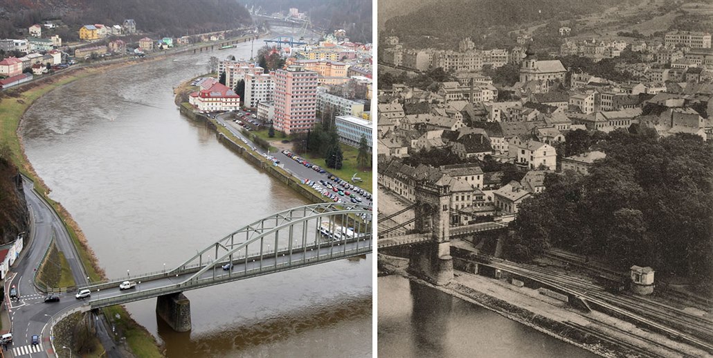 Pohled na D��ín dnes a p�ed víc ne� sto lety.