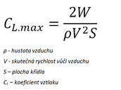 Upravená rovnice pro výpočet koeficientu vztlaku