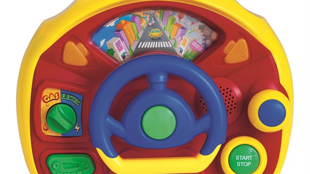 Volant se spoustou tlačítek a zvuků dá dítěti pocit, že se také podílí řízení auta.