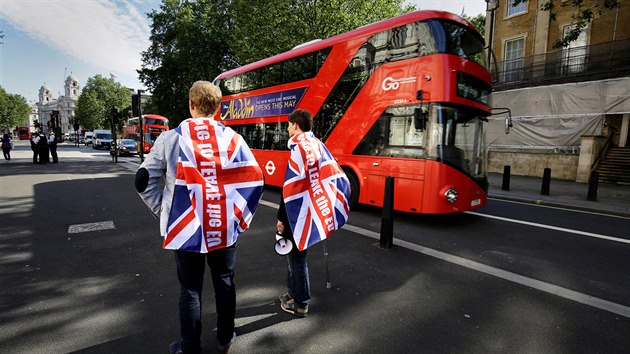 Příznivci brexitu oslavují v centru Londýna výsledky národního referenda k setrvání v EU. (24. června 2016)