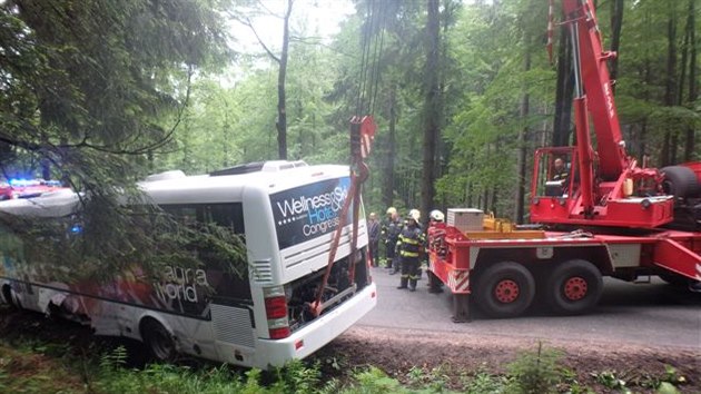 Autobus zavadil o chlapce na kolobce a pak zajel do pkopu (20.6.2016).