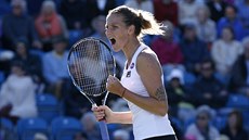 Karolína Plí�ková slaví postup do finále turnaje v Eastbourne.