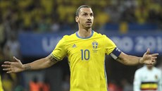 KAPITÁN. Zlatan Ibrahimovic při utkání Švédska s Belgií.