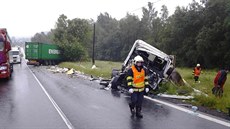 Nehoda kamionu a nákladního automobilu u tok na Havlíkobrodsku.