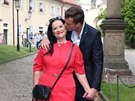 Hana Gregorová a její pítel Ondej Koptík na svatb jejího syna (Praha, 30....