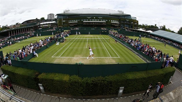 tvrten dn na tenisovm Wimbledonu zachyceno agenturnm fotografem.