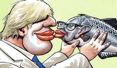 Boris Jphnson a Michael Gove na karikatue Petera Brookese. Umlec vyuil...