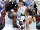 Serena Williamsová (vlevo) po wimbledonském duelu s Annikou Beckovou.