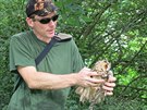 Jan Schejbal se zachr�n�nou sovou. (2. �ervence 2016)