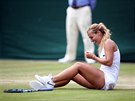 Slovenská tenistka Dominika Cibulková si uívá vítzství v osmifinále...