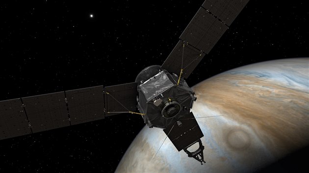 Sonda Juno u planety Jupiter (ilustrace)