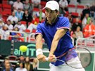 Francouz Pierre-Hugues Herbert bhem tvrtfinále Davis Cupu v Tinci.