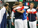 Francouzi se radují po výhe Jo-Wilfrieda Tsongy.