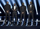Carmelo Anthony, Chris Paul, Dwyane Wade a LeBron James (zleva) vystoupili na...