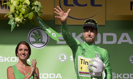 Peter Sagan ve své oblíbené barv pro ervenec - zeleném trikotu z Tour