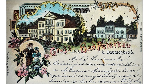 Takto lázně v Petrkově představovala pohlednice z roku 1902.