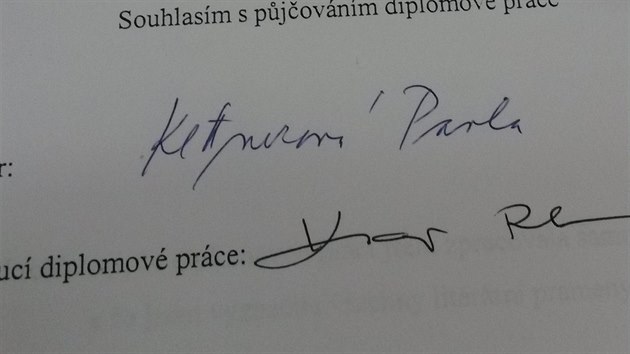 Bn podpis Petra Kroupy (dole) jako vedoucho prce.