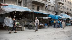 Prázdné trhy v syrském Aleppu (10. ervence 2016)