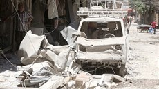 Následky �ervencového bombardování Aleppa.