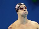 Americký plavec Michael Phelps v prbhu tafety na 4x100 metr.