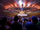 Pohled z tribun na zahajovací ceremoniál olympijských her v Riu de Janiero.