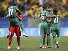 Fotbalisté Iráku se radují z bezbrankové remízy s Brazílií. (8. srpna 2016)