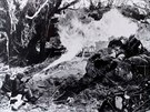 Americký mariák útoí plamenometem na japonské pozice na Taraw.