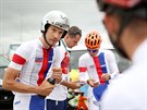 eský cyklista Leopold König se oberstvuje bhem tréninku na olympijský závod