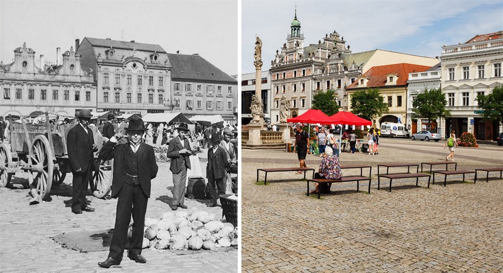 Karlovo nám�stí v Kolín� kolem roku 1895 a v sou�asnosti