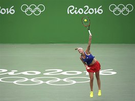 Tenistka Petra Kvitov v olympijskm utkn s Caroline Wozniackou z Dnska. (8....