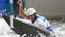 Český vodní slalomář Vítězslav Gebas v olympijském závodě kanoí C1. (7. srpna...