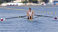 Skifa Ondej Synek ve tvrtfinálové olympijské jízd. (9. srpna 2016)