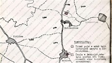 Mapka StB, v ní je zakresleno místo v itném poli u Bolíkovic, kde bezpenost...