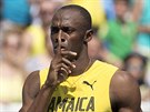 Jamajský sprinter Usain Bolt v olympijském závodu na 200 metr. (16. srpna 2016)