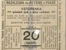 Dvojjazyčná vstupenka na Petřínskou rozhlednu z roku 1901.