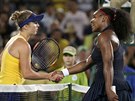Serena Williamsová bhem osmifinálového zápasu s Ukrajinkou Svitolinovou na OH...