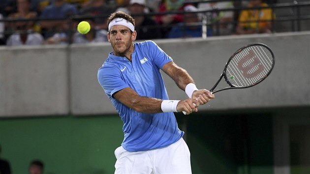 Argentinsk  tenista Juan Martin del Potro v olympijskm finle o zlato s Britem Andy Murrayem. (14. srpna 2016)