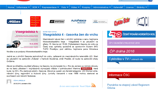 lnek obsahujc informaci o startu Martiny Sblkov na olympid v Riu po vyhran asovce na Visegrdsk 4.