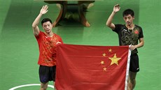 TŘETÍ ČÍNSKÉ FINÁLE. Finalisté olympijského turnaje Ma Long a Čang Ťi-kche po...