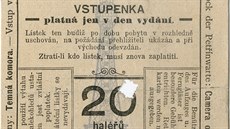 Dvojjazy�ná vstupenka na Pet�ínskou rozhlednu z roku 1901.