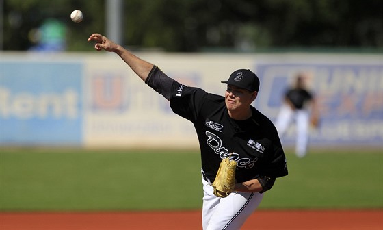 Momentka z rozhodujícího utkání finále extraligy baseballist mezi Draky Brno a...