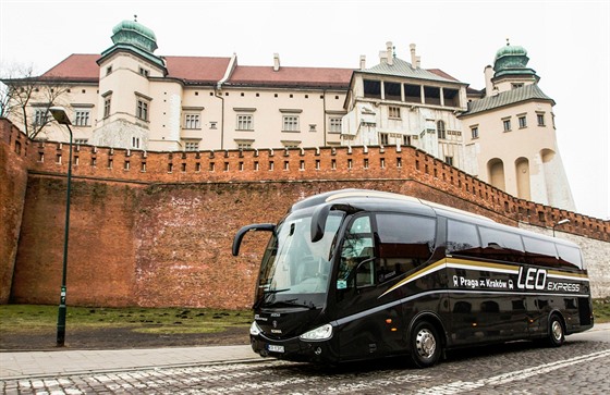 Autobus Leo Express, který jezdí na trase Praha - Krakow. 