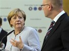 Spolený brífink Angely Merkelové a Bohuslava Sobotky po jednání na Úadu vlády...