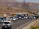 Protesty bolivijských horník ve mst Panduro (25. srpna 2016)