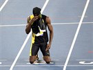 ZLATÝ USAIN. Usain Bolt po tafet na 4x100 metr v Riu