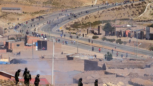Protesty bolivijskch hornk ve mst Panduro (25. srpna 2016)