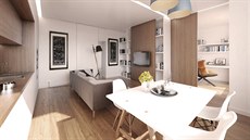 Vizualizace: lo�nice je s obývacím pokojem spojena �irokým pr�chodem s posuvným...